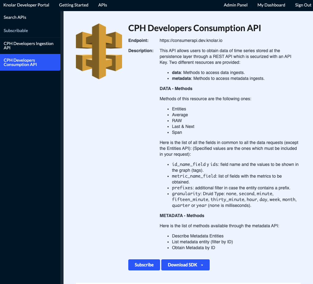 Knolar Developers Portal: "APIs" section